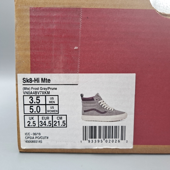 New Vans Sk8-Hi Top MTE Frost Gray Prune Purple Red Women's Size 5 and 5.5 - Picture 12 of 13